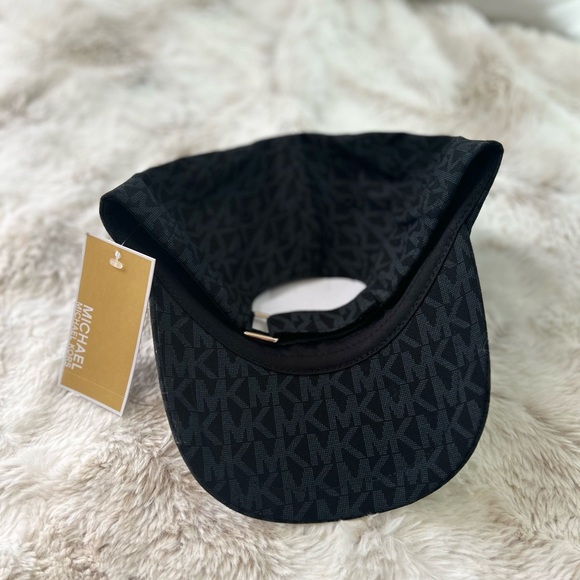 NWT Michael Kors Monogram MK Logo Black Baseball Cap Hat One Size - Picture 3 of 4